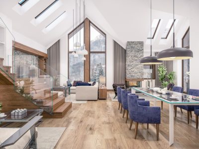 3d Rendering Of Living Room Of Chalet